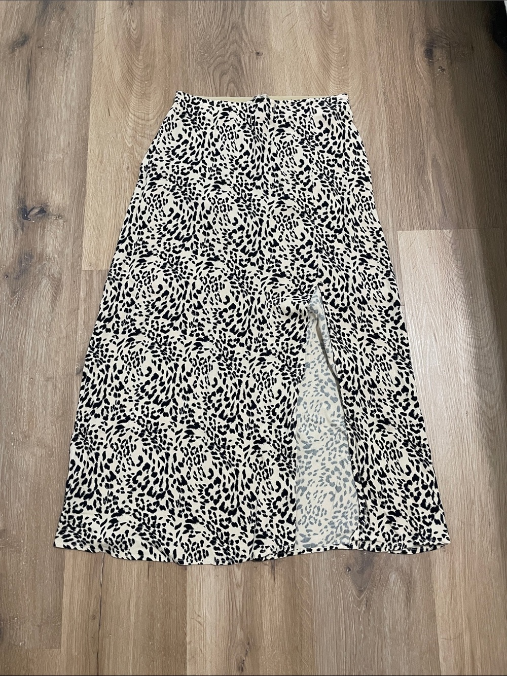 American Eagle Outfitters Cream & Black Animal Print Midi Skirt